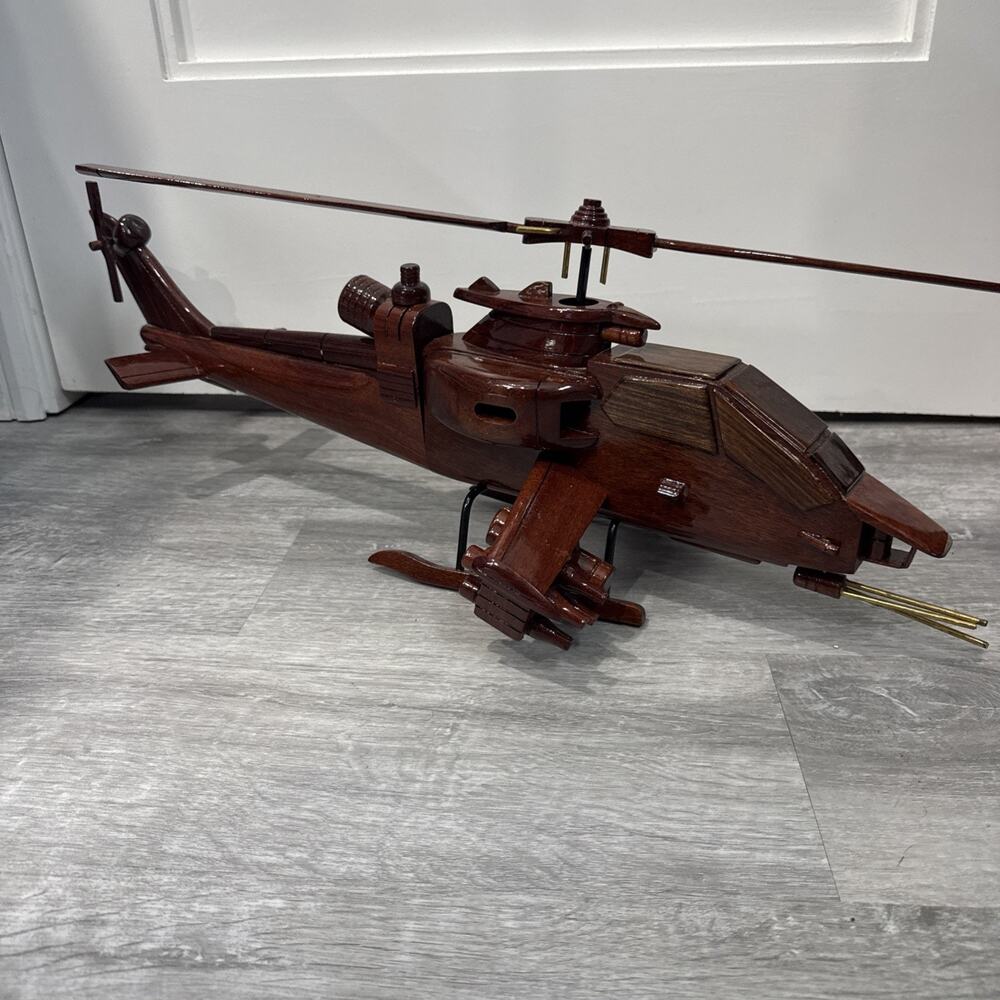AH-64 Apache Attack Helicopter 22” Handcrafted Mahogany Wood Military Model *